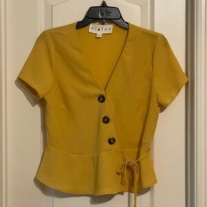 Hiatus Yellow V Neck Wrap Blouse Size M